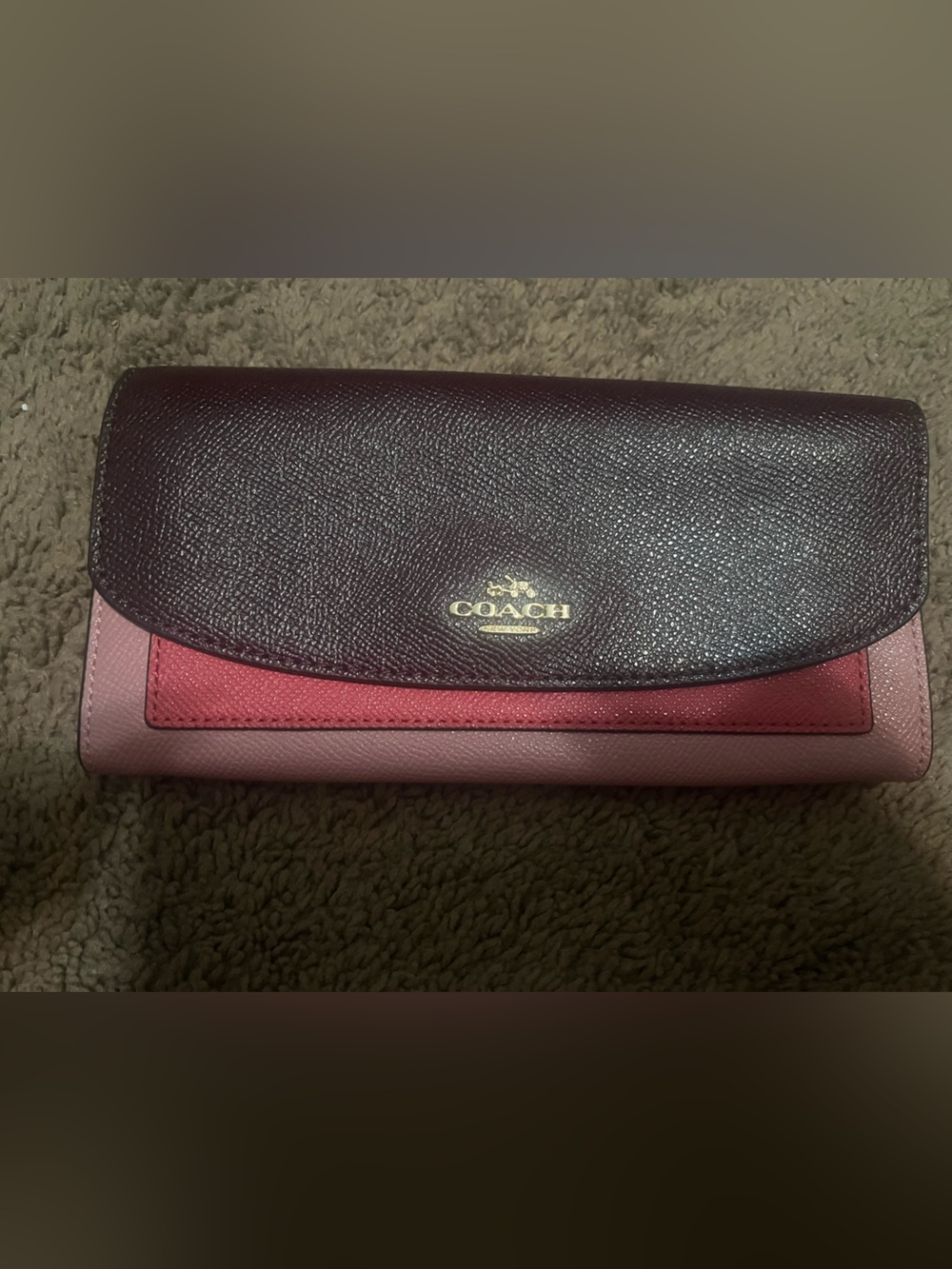 Coach Tri-Color Leather Continental Wallet - Burgundy, Pink, Rose